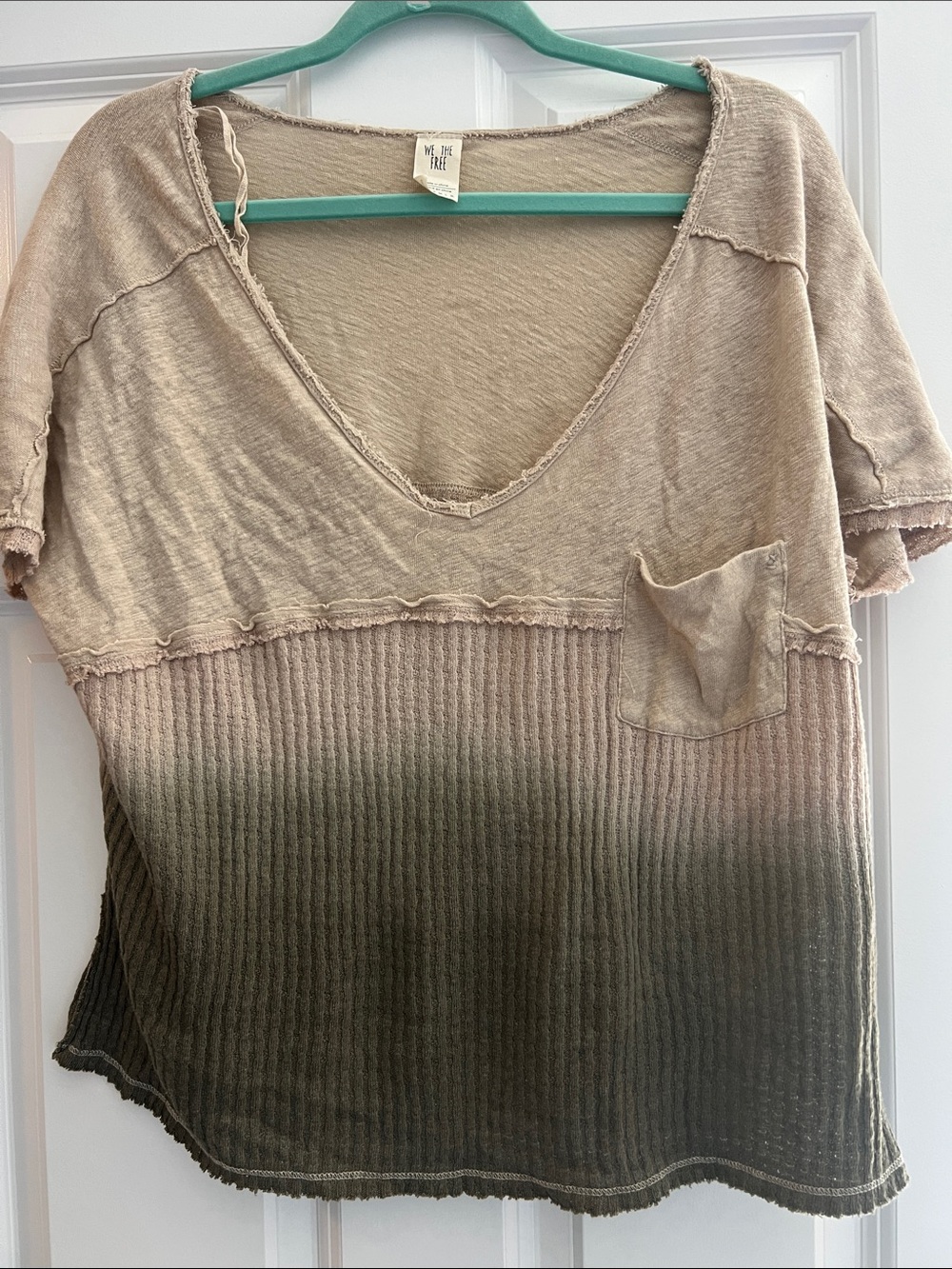 We The Free Short-Sleeve V-Neck Pocket Tee in Taupe to Olive Ombre